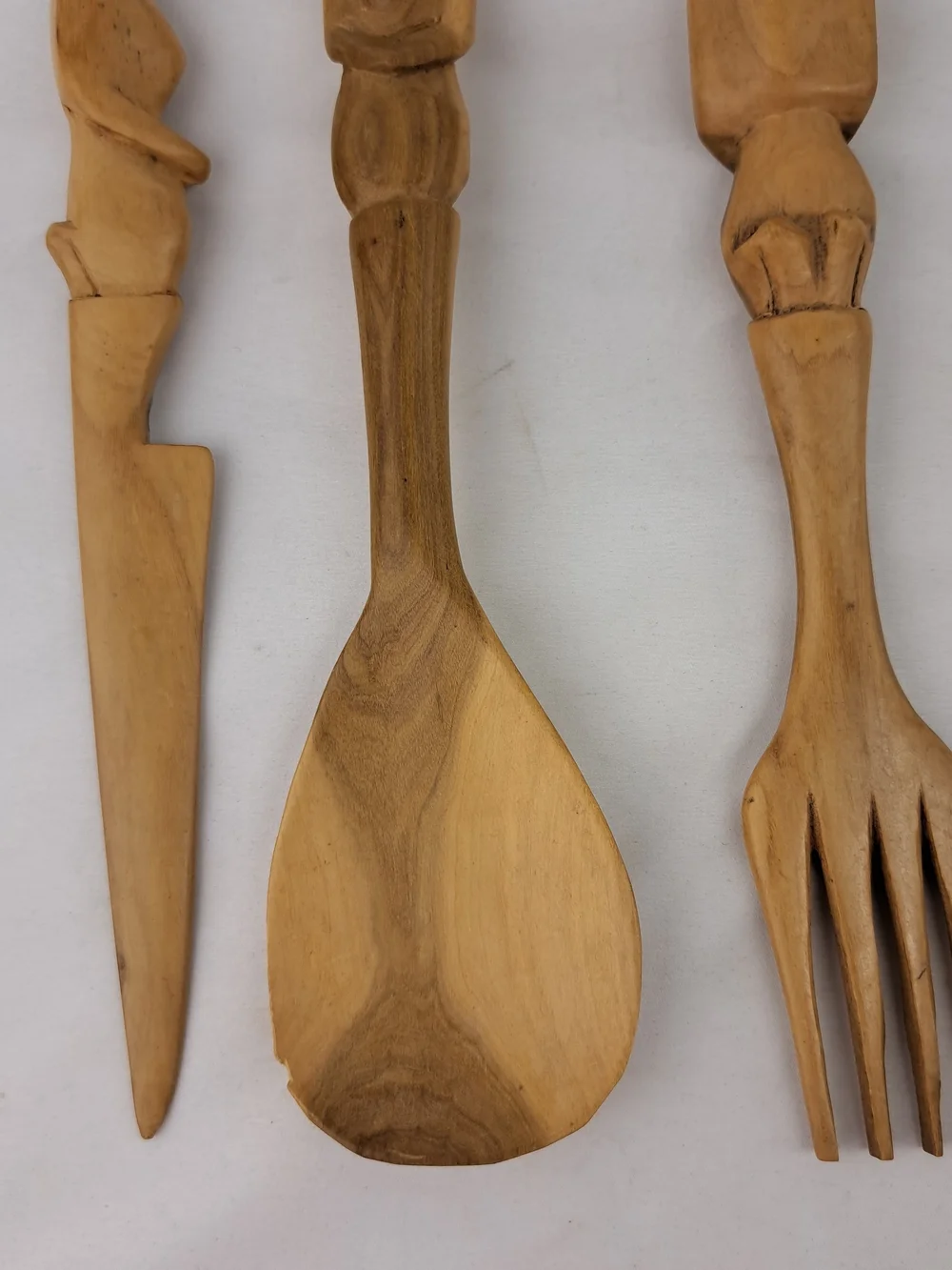 Hand-Carved Wooden Salad Servers Set - Natural Brown
